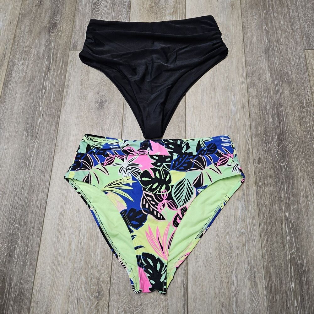 No Boundaries & Unbranded Bundle High Waist Bikini Bottom Tropical Women Medium